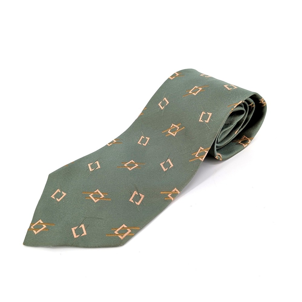 Ermenegildo Zegna Silk Tie Sage Green Geometric Diamond Made in Italy
